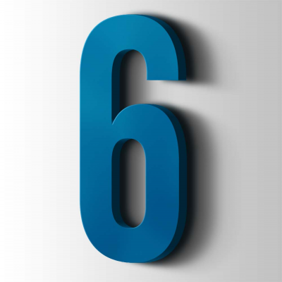 Kunststof Cijfer 6 Bebas Neue Acrylaat 5015 Sky Blue - 1
