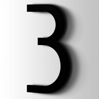 Kunststof Cijfer 3 Thesis Acrylaat 9005 Jet Black - 1