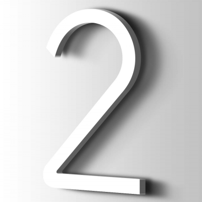 Kunststof Cijfer 2 Thesis Acrylaat 9016 Traffic white - 1