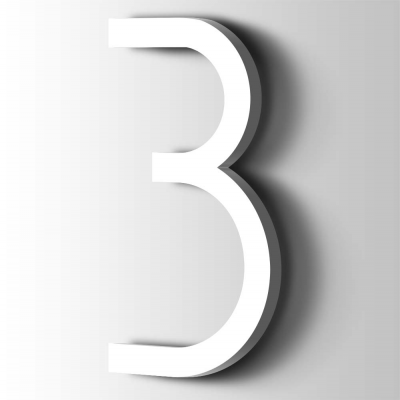 Kunststof Cijfer 3 Thesis Acrylaat 9016 Traffic white - 1