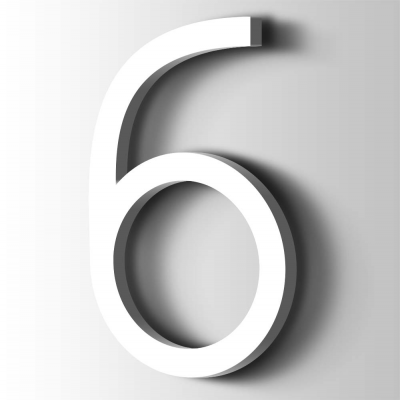 Kunststof Cijfer 6 Thesis Acrylaat 9016 Traffic white - 1