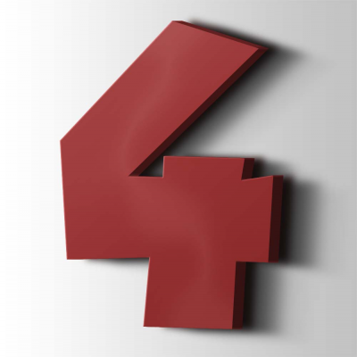 Kunststof Cijfer 4 Grobold Acrylaat 3001 Signal Red - 1 Kunststof Cijfer 4 Grobold Acrylaat 3001 Signal Red - 1