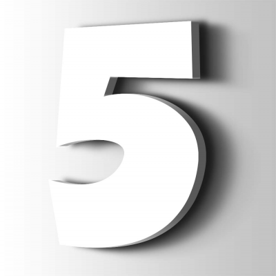 Kunststof Cijfer 5 Grobold Acrylaat 9016 Traffic white - 1