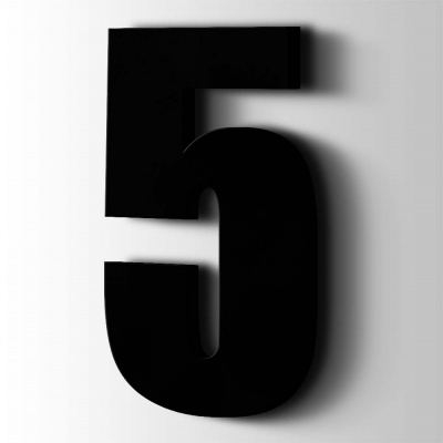 Kunststof Cijfer 5 Impact Acrylaat 9005 Jet Black - 1