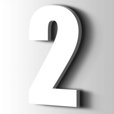 Kunststof Cijfer 2 Impact Acrylaat 9016 Traffic white - 1