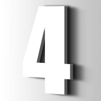 Kunststof Cijfer 4 Impact Acrylaat 9016 Traffic white - 1