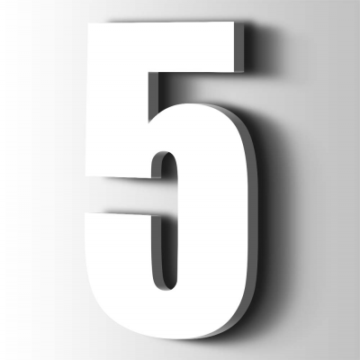 Kunststof Cijfer 5 Impact Acrylaat 9016 Traffic white - 1