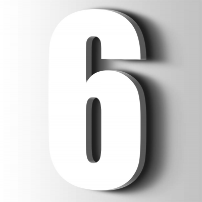 Kunststof Cijfer 6 Impact Acrylaat 9016 Traffic white - 1