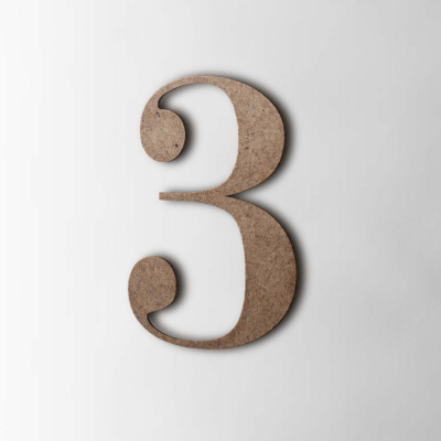 Houten Cijfer 3 Bodoni MDF Bruin - 1