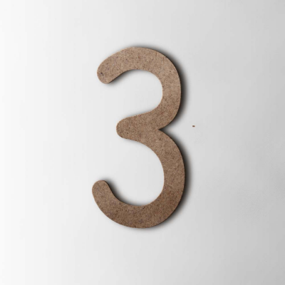Houten Cijfer 3 Comic Sans MDF Bruin - 1