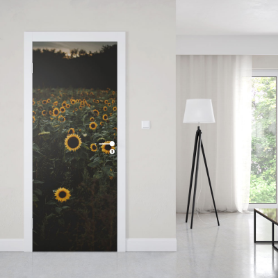 Deursticker Zonnebloemen in de avond - 1