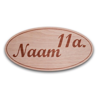 Houten Naambord Met Huisnummer Ovaal - 1 Houten Naambord Met Huisnummer Ovaal - 1