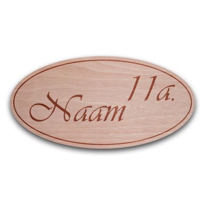 Houten Naambord Met Huisnummer Ovaal - 3 Houten Naambord Met Huisnummer Ovaal - 3