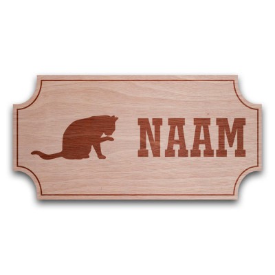 Houten Naambord Klassiek Wassende Kat - 1