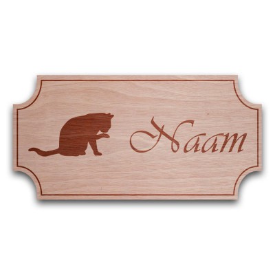 Houten Naambord Klassiek Wassende Kat - 3