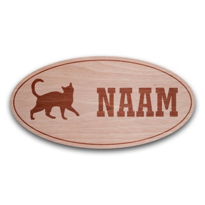 Houten Naambord Ovaal Kat - 1