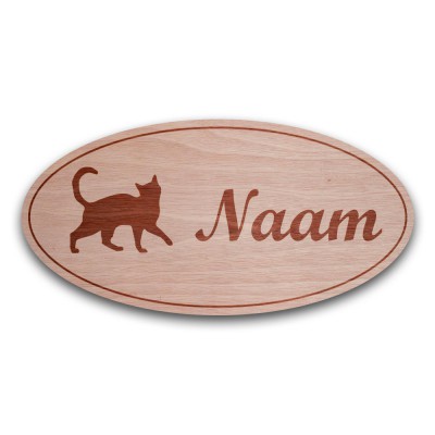Houten Naambord Ovaal Kat - 3