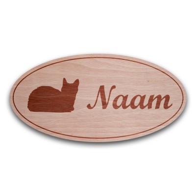 Houten Naambord Ovaal Poes - 2