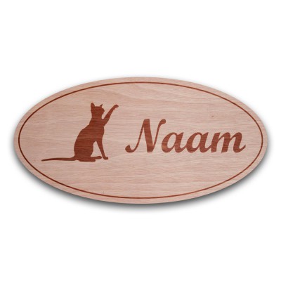 Houten Naambord Ovaal Speelse Kat - 2