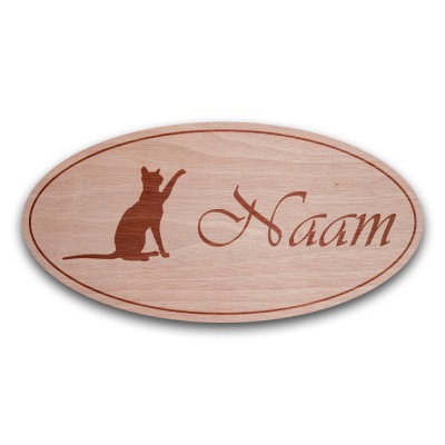 Houten Naambord Ovaal Speelse Kat - 3