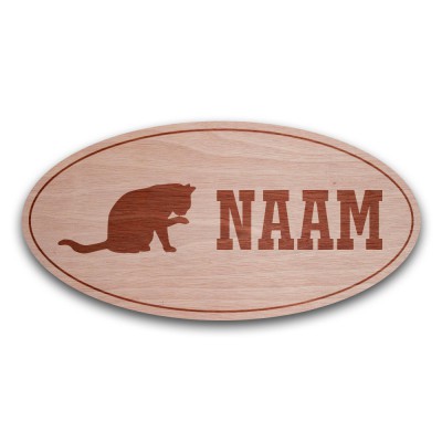 Houten Naambord Ovaal Wassende Kat - 1