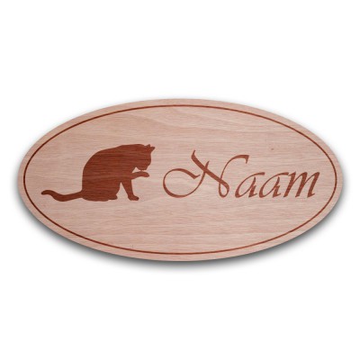 Houten Naambord Ovaal Wassende Kat - 3