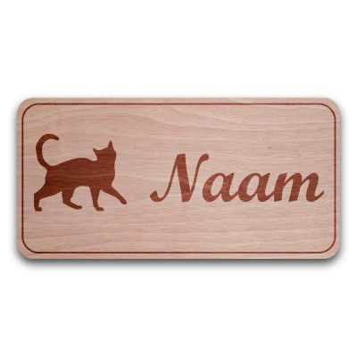 Houten Naambord Rechthoek Kat - 3