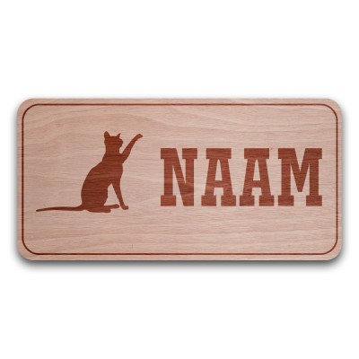 Houten Naambord Rechthoek Speelse Kat - 1