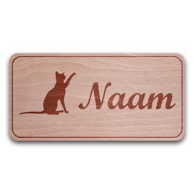 Houten Naambord Rechthoek Speelse Kat - 3