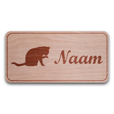 Houten Naambord Rechthoek Wassende Kat - 1