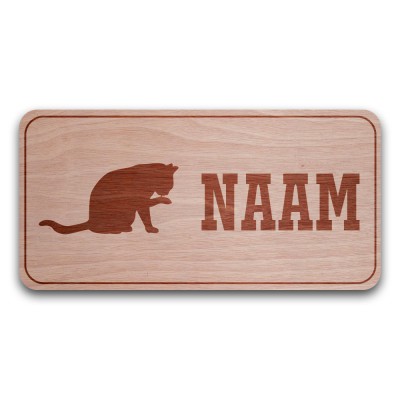 Houten Naambord Rechthoek Wassende Kat - 2