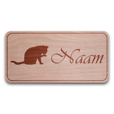 Houten Naambord Rechthoek Wassende Kat - 3