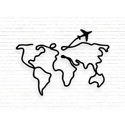 Wereldkaart Line Art Wanddecoratie MDF Zwart - 1