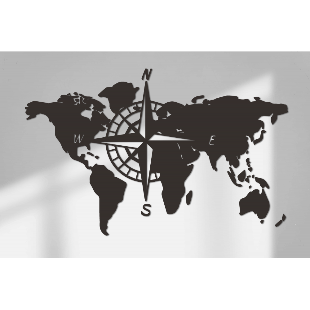 Weltkarte mit Kompass, Wandaufkleber, Größe 57 x 90 cm – 5