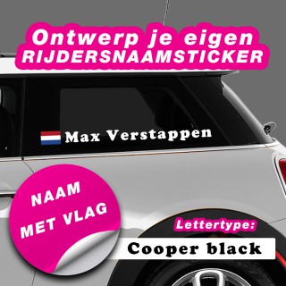 Rijdersnaam Sticker Cooper Black met vlag - 1