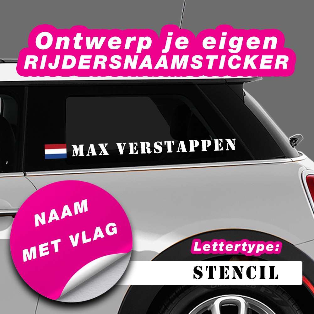 Rijdersnaam Sticker Stencil met vlag - 1