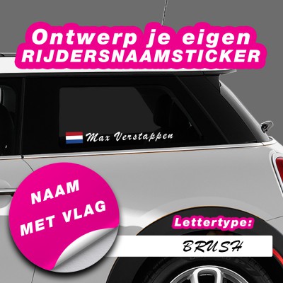 Rijdersnaam Sticker Brush met vlag - 1
