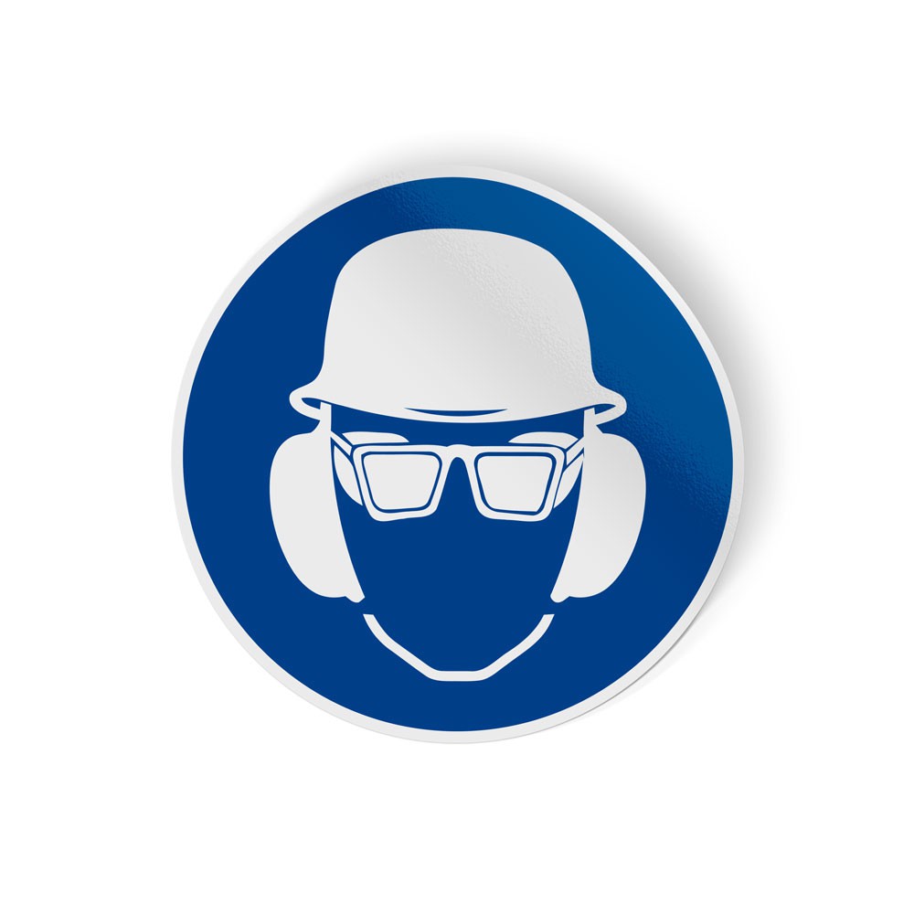 Obligatorisches Piktogramm Helm-, Schutzbrillen- und Ohrenschützer-Pflichtaufkleber - 1