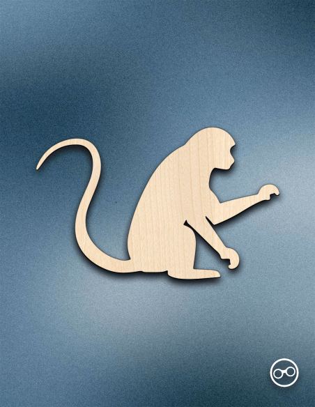 Houten Aap figuur – 8mm linoply, lasergesneden, zwarte zijkanten, decoratie