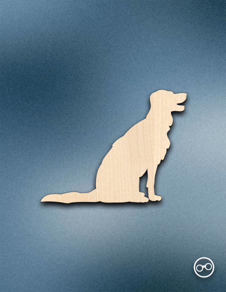 Houten Golden Retriever figuur – 8mm linoply, lasergesneden, zwarte zijkanten, decoratie