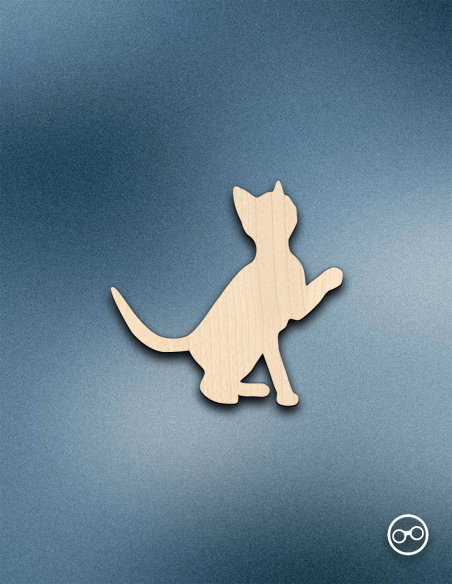 Houten Kitten figuur – 8mm linoply, lasergesneden, zwarte randen, decoratie