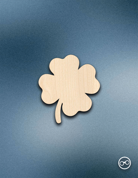Houten Klavertje Vier figuur – linoply gelukssymbool met zwarte randen, lasergesneden