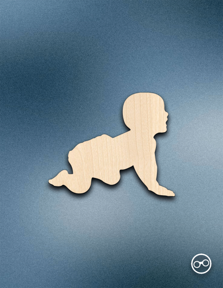 Houten Baby figuur – linoply decoratie met zwarte randen, ideaal voor babykamer of geboorte