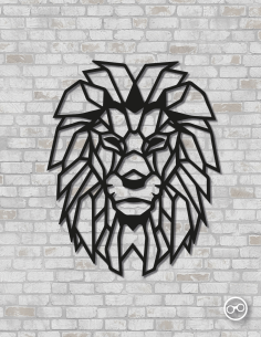 Geometrische leeuwenkop wanddecoratie – 9mm MDF of linoply, moderne 3D muurdecoratie - MDF Zwart