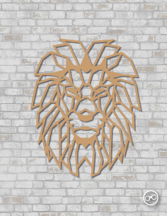 Geometrische leeuwenkop wanddecoratie – 9mm MDF of linoply, moderne 3D muurdecoratie - MDF Zwart 2