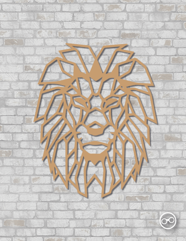 Geometrische leeuwenkop wanddecoratie – 9mm MDF of linoply, moderne 3D muurdecoratie - MDF Bruin