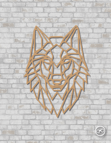 Geometrische wolvenkop wanddecoratie – 9mm MDF of linoply, moderne 3D muurdecoratie - MDF Bruin