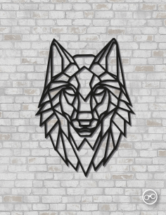 Geometrische wolvenkop wanddecoratie – 9mm MDF of linoply, moderne 3D muurdecoratie - MDF Zwart