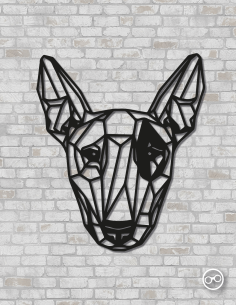 Geometrische Bullterrier wanddecoratie – 9mm MDF of linoply, moderne 3D muurdecoratie - MDF Zwart
