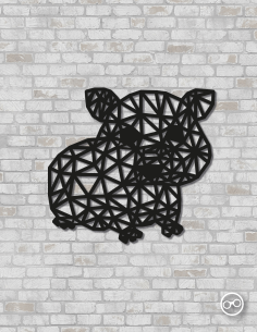 Geometrische hamster wanddecoratie – 9mm MDF of linoply, moderne 3D muurdecoratie  - MDF Zwart